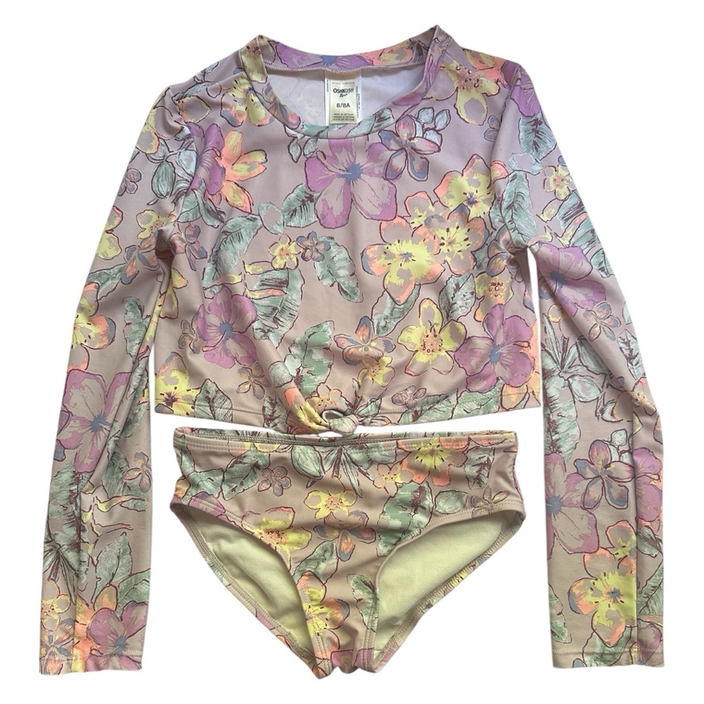 Osh Kosh B’gosh Floral Long Sleeve Kids Swim Set Size 8